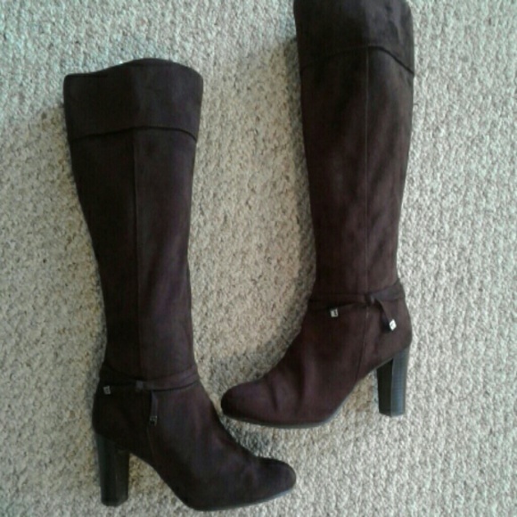 Shoes - Dark Brown velour Boots , Size 9W